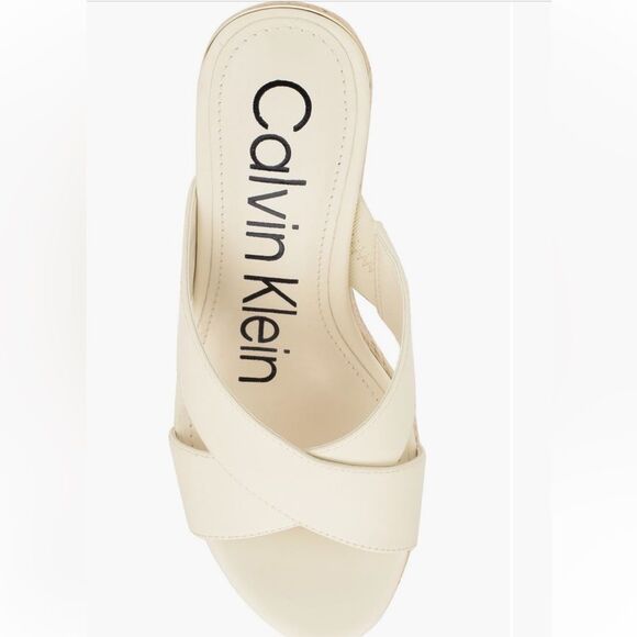 CALVIN KLEIN WOMEN’S WEDGE SANDALS IN CREAM NWOT SIZE SIX (6) SLIP ON ECHO - Picture 3 of 7